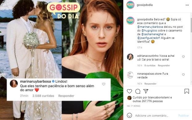 Marina Ruy Barbosa faz comentário inusitado sobre casamento de Sasha Meneghel 