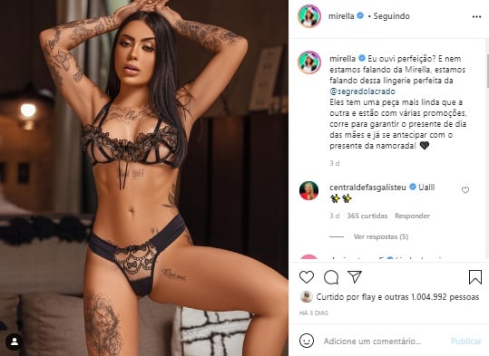MC Mirella exibe corpão ao surgir com lingerie transparente 