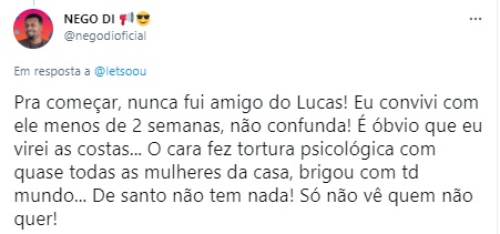 Nego Di critica Lucas Penteado após BBB21