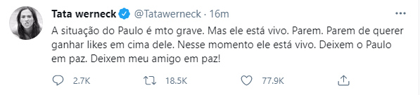 Tata Werneck fala de Paulo Gustavo - Crédito: Reprodução / Twitter