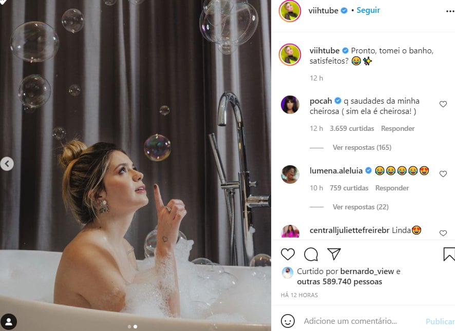 Viih Tube toma banho de banheira - Crédito: Reprodução / Instagram