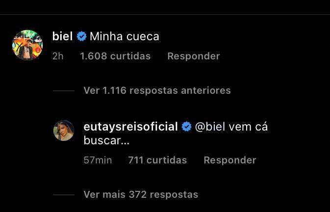 Biel e Tays Reis trocam comentários nas redes sociais após fim do namoro