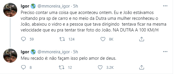 Namorado de João Luiz fala sobre perrengue com fã - Crédito: Reprodução / Twitter