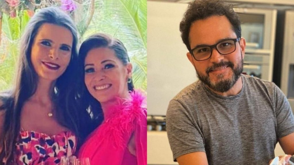 Ex e atual esposa de Luciano Camargo posam juntas em casamento do filho do cantor