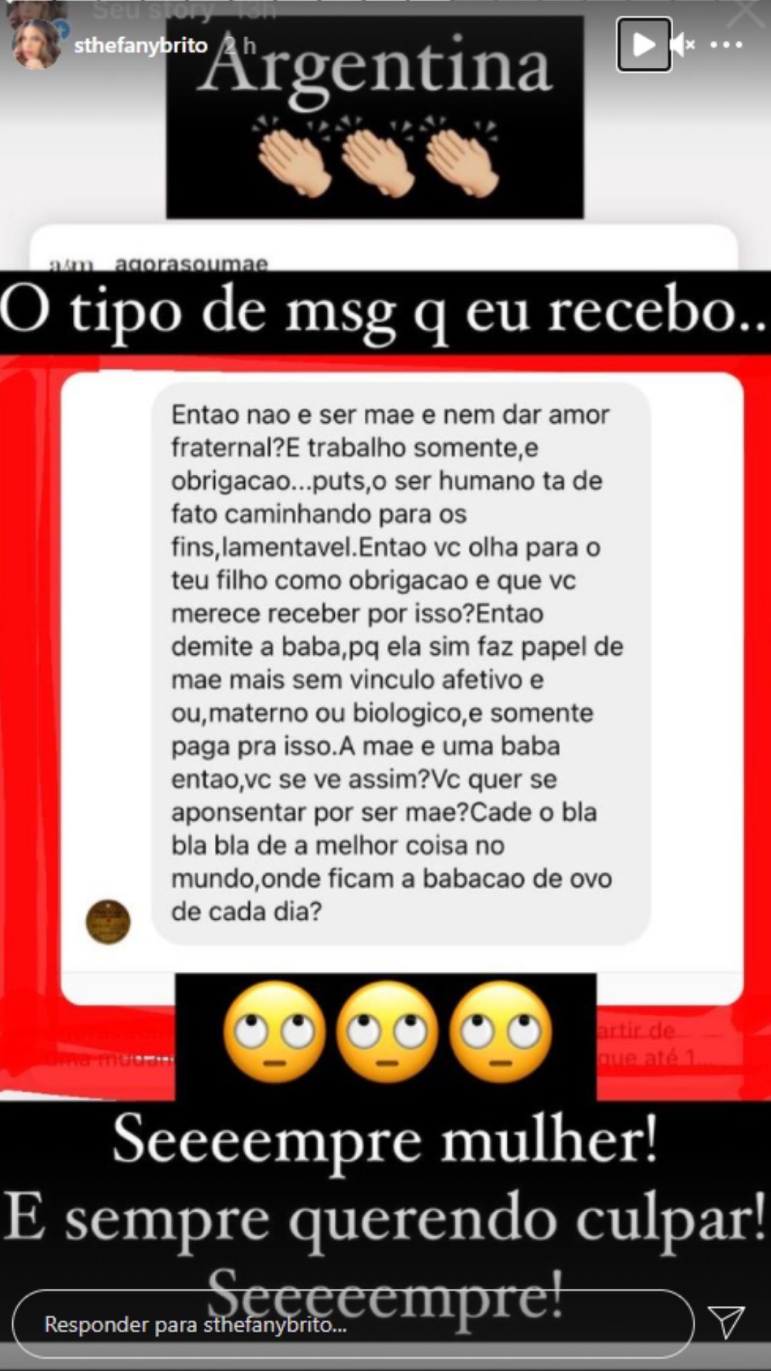 Sthefany rebate comentário de internauta sobre a maternidade. Foto: Reprodução/Instagram