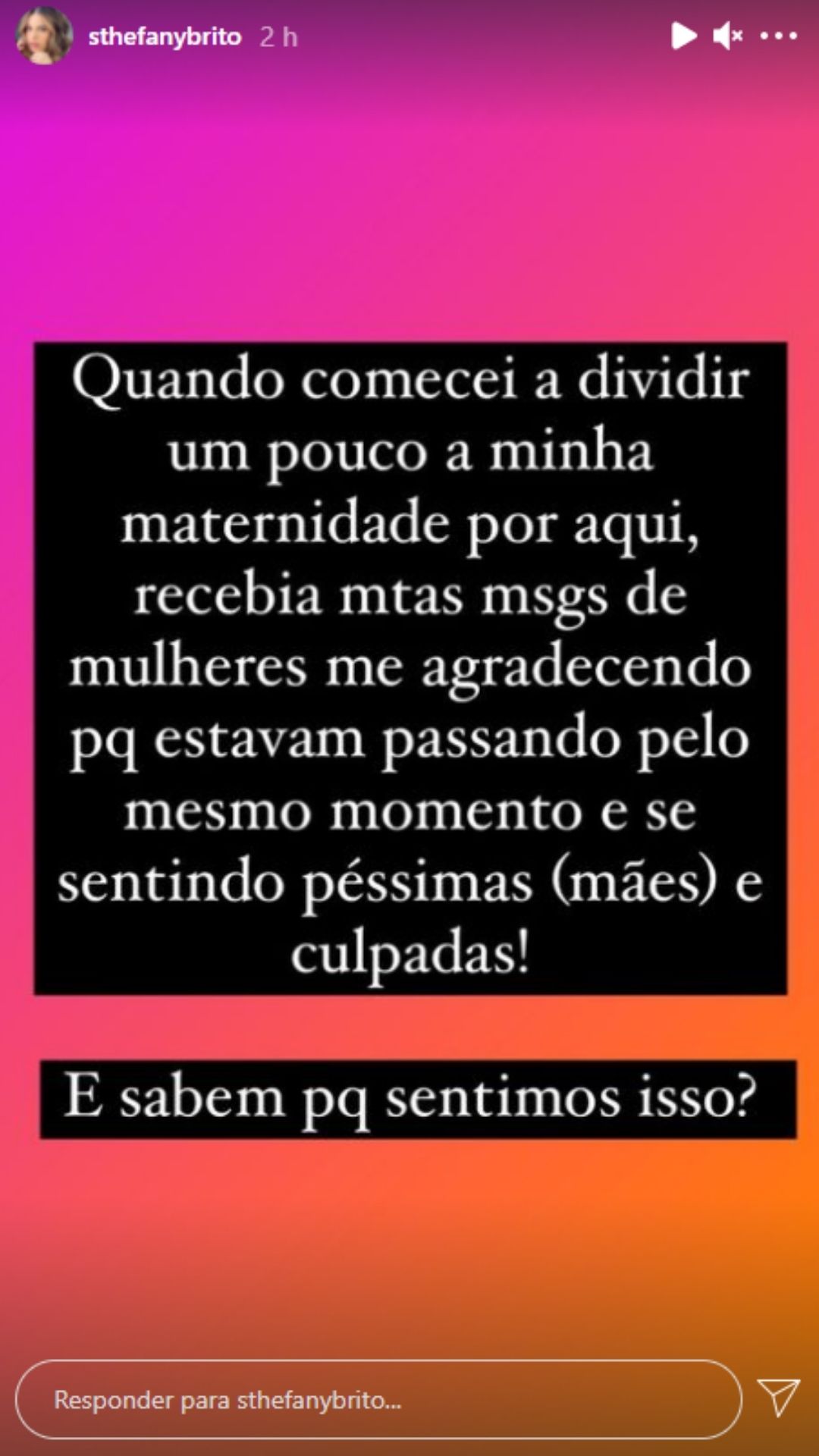 Sthefany rebate comentário de internauta sobre a maternidade. Foto: Reprodução/Instagram