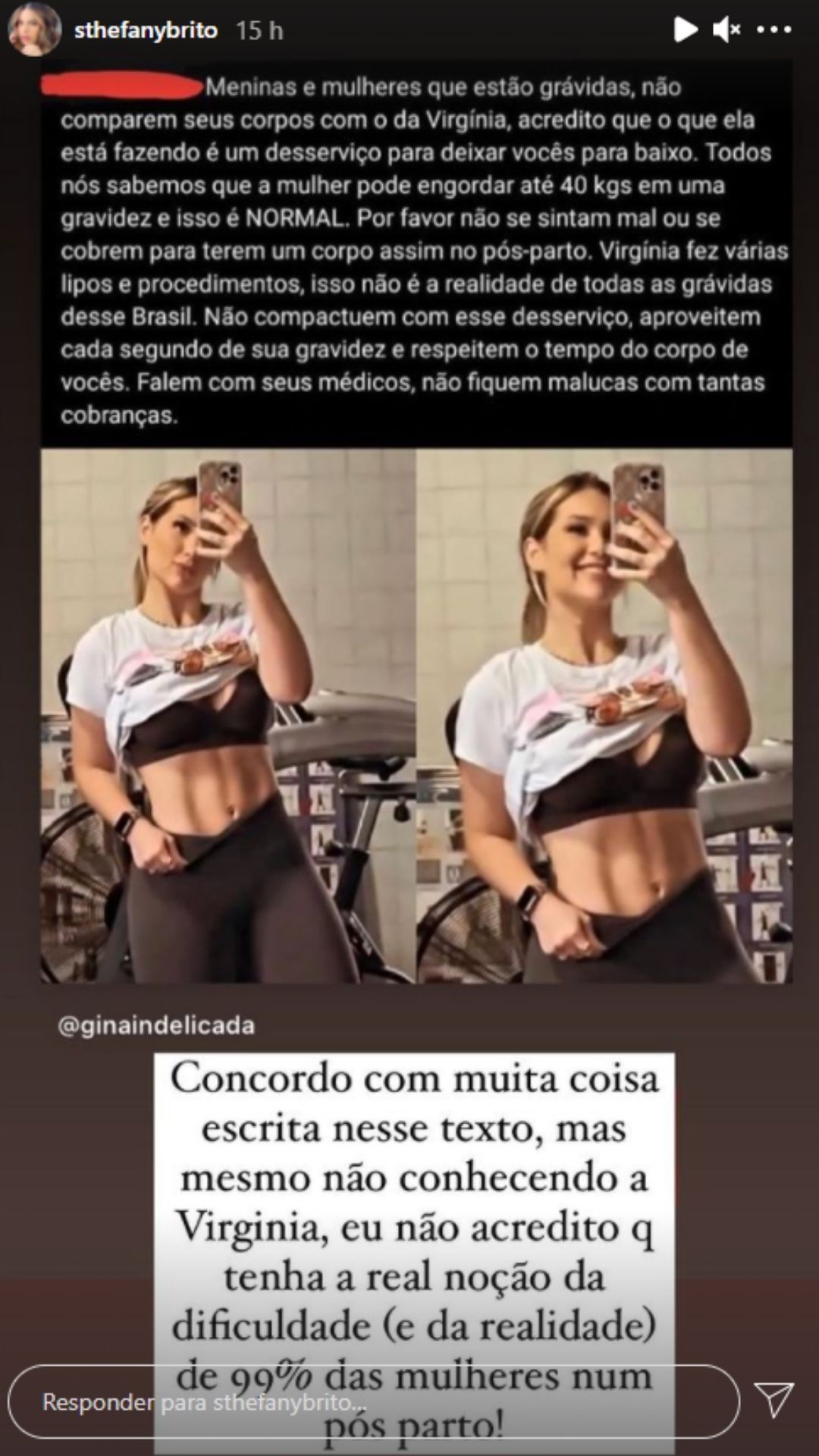 A atriz criticou as comparações com o corpo. Foto: Reprodução/Instagram