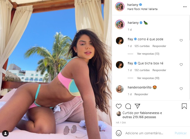 Hariany Almeida surge com biquíni cavadíssimo em foto