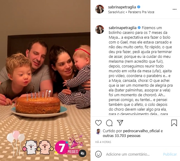 Sabrina Petraglia revela decepção com festa de mêsversário da filha