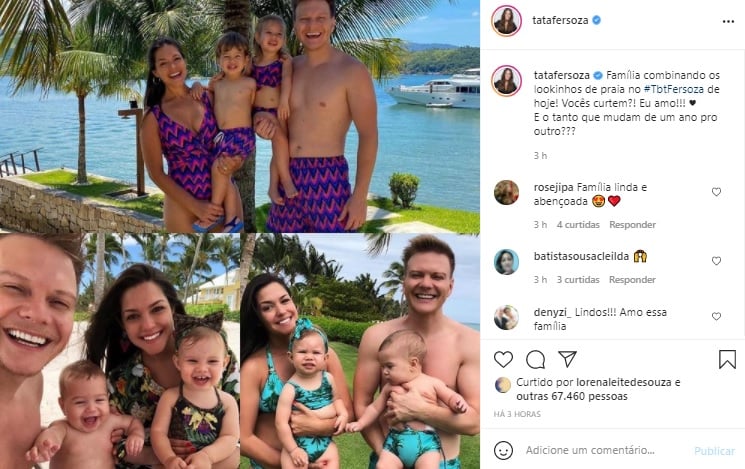 Thais Fersoza combina look com marido e filhos