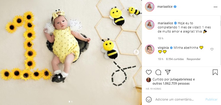 Filha de Virginia Fonseca surge vestida de abelha e encanta a web. Reprodução/ Instagram