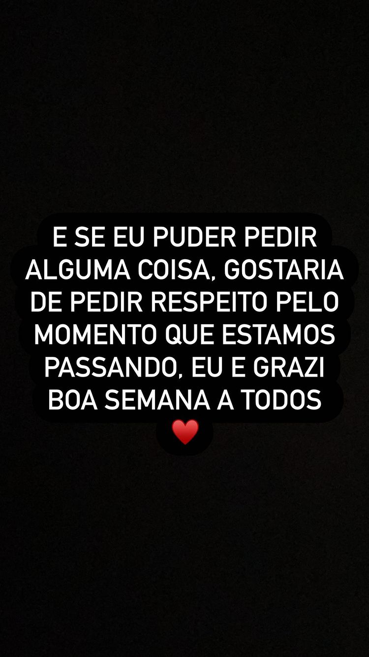 Caio Castro se pronuncia após se separar de Grazi Massafera - Crédito: Reprodução / Instagram