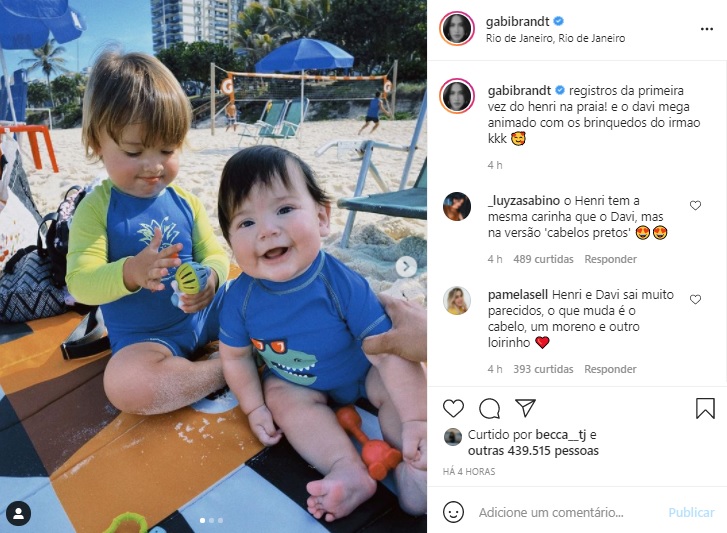 Gabi Brandt derrete web ao mostrar filhos na praia