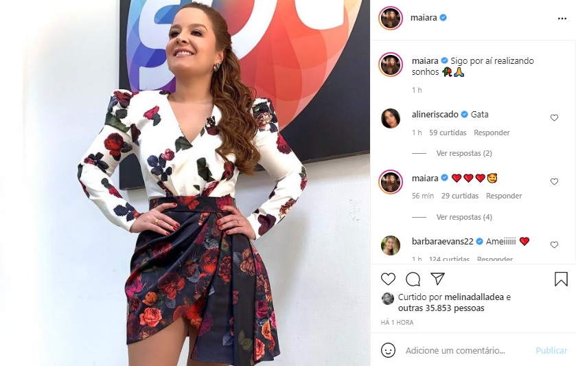 Maiara surge com look curtinho nos bastidores das gravações no SBT