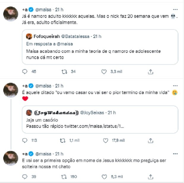 Maisa Silva fala do seu namoro na web - Crédito: Reprodução / Twitter