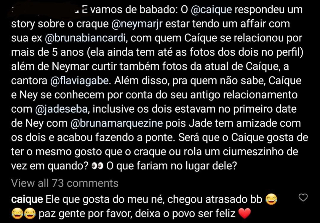 Resposta de Caique Gama - Crédito: Reprodução/ Instagram