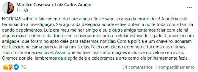 Ator Luiz Carlos Araújo, de 'Carinha de Anjo', é encontrado morto em São Paulo