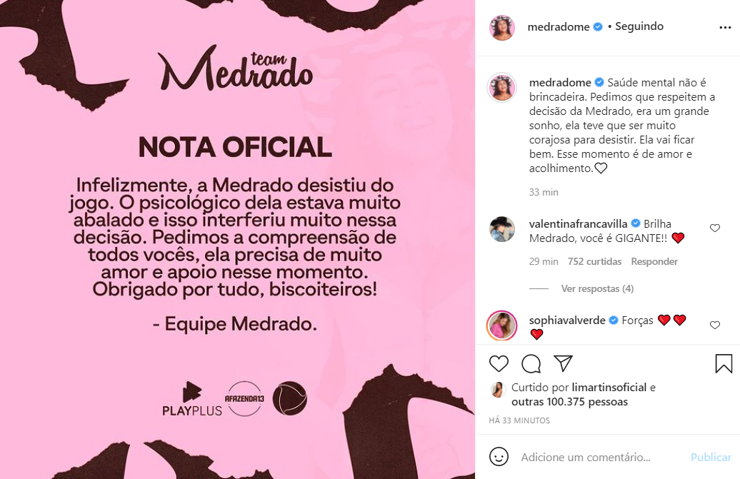 Equipe de Fernanda Medrado se pronuncia - Crédito: Reprodução / Instagram