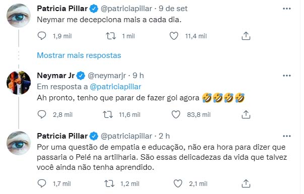 Patricia Pillar e Neymar trocam farpas nas redes sociais - Crédito: Reprodução / Instagram