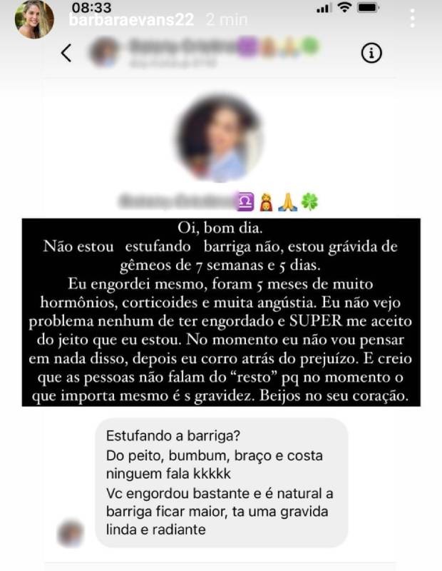 Bárbara Evans rebate críticas sobre sua barriga de grávida - Crédito: Reprodução / Instagram