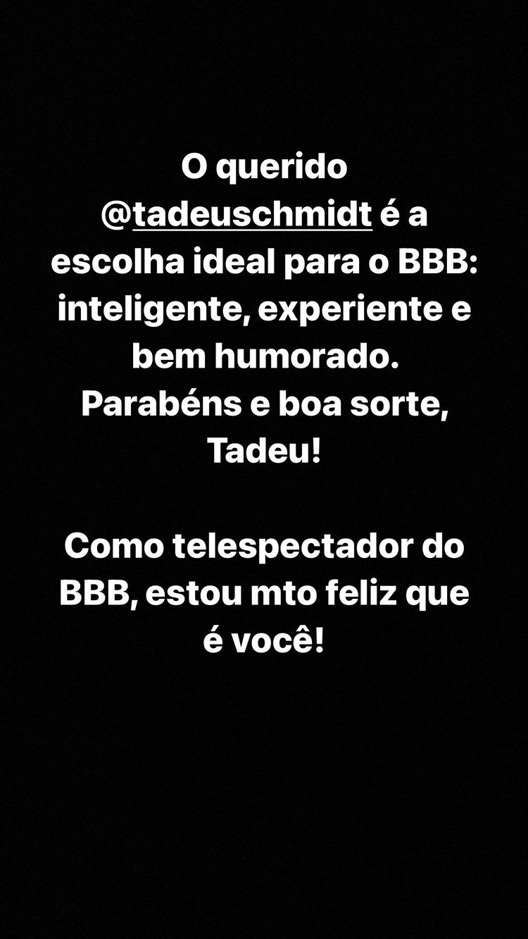 Tiago Leifert manda recado para Tadeu Schmidt - Crédito: Reprodução / Instagram