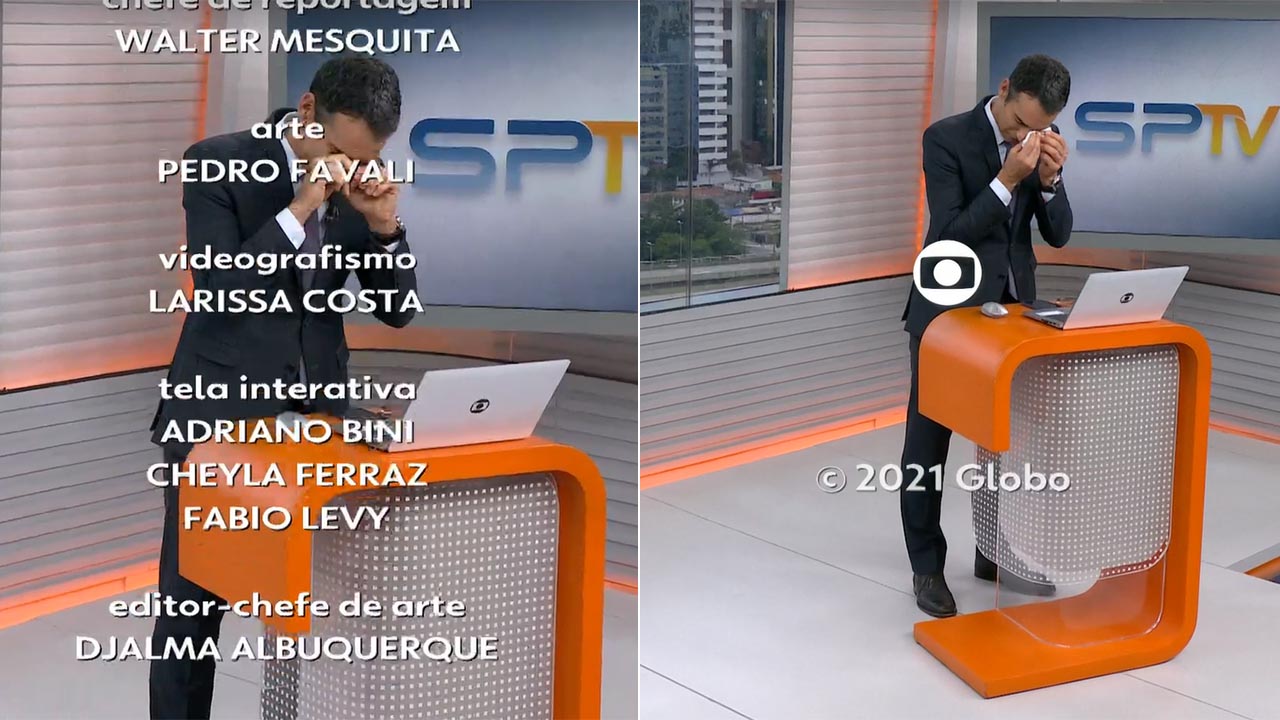 Cesar Tralli se emociona ao se despedir do SP1 - Crédito: Reprodução / Globo