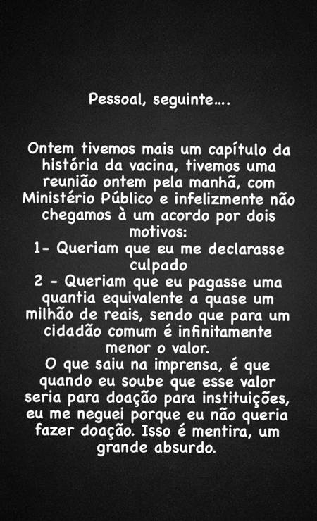 Wesley Safadão se pronuncia sobre a polêmica da vacinação - Crédito: Reprodução / Instagram