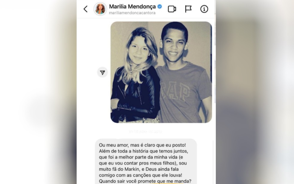 Alex Alves Matos relembra última conversa com Marília Mendonça nas redes sociais - Crédito: Reprodução / G1