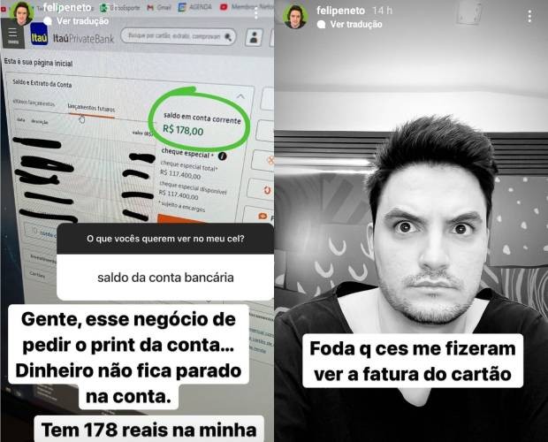 Felipe Neto mostra print de sua conta bancária - Crédito: Reprodução / Instagram