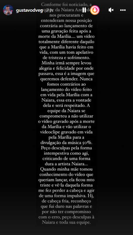 João Gustavo, irmão de Marília Mendonça, compartilha esclarecimento - Crédito: Reprodução / Instagram