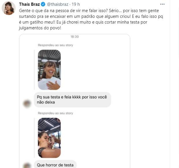 Thais Braz faz desabafo nas redes sociais - Crédito: Reprodução / Instagram