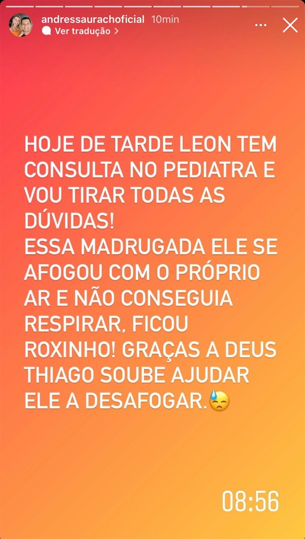 Andressa Urach revela susto com filho caçula