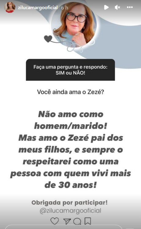 Zilu Camargo responde perguntas dos fãs - Crédito: Reprodução / Instagram