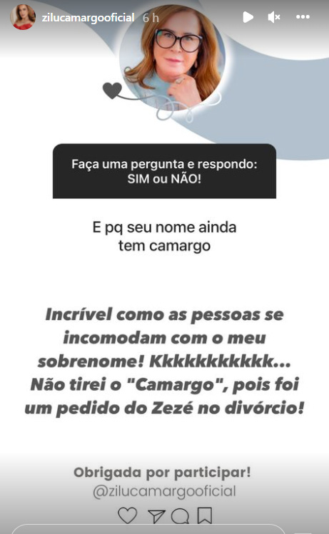 Zilu Camargo responde perguntas dos fãs - Crédito: Reprodução / Instagram