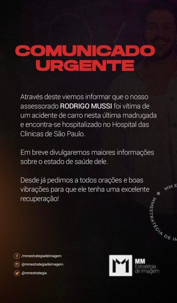 Ex-BBB Rodrigo Mussi é internado após sofrer acidente de carro