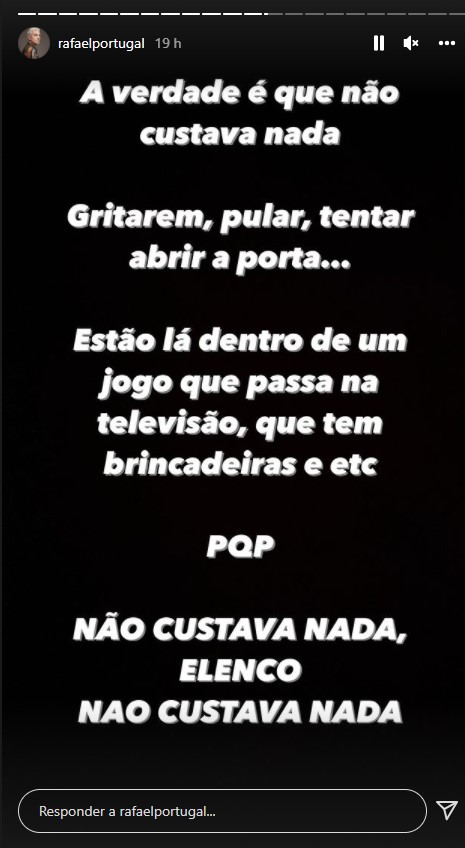 Story de Rafael Portugal. Reprodução/Instagram