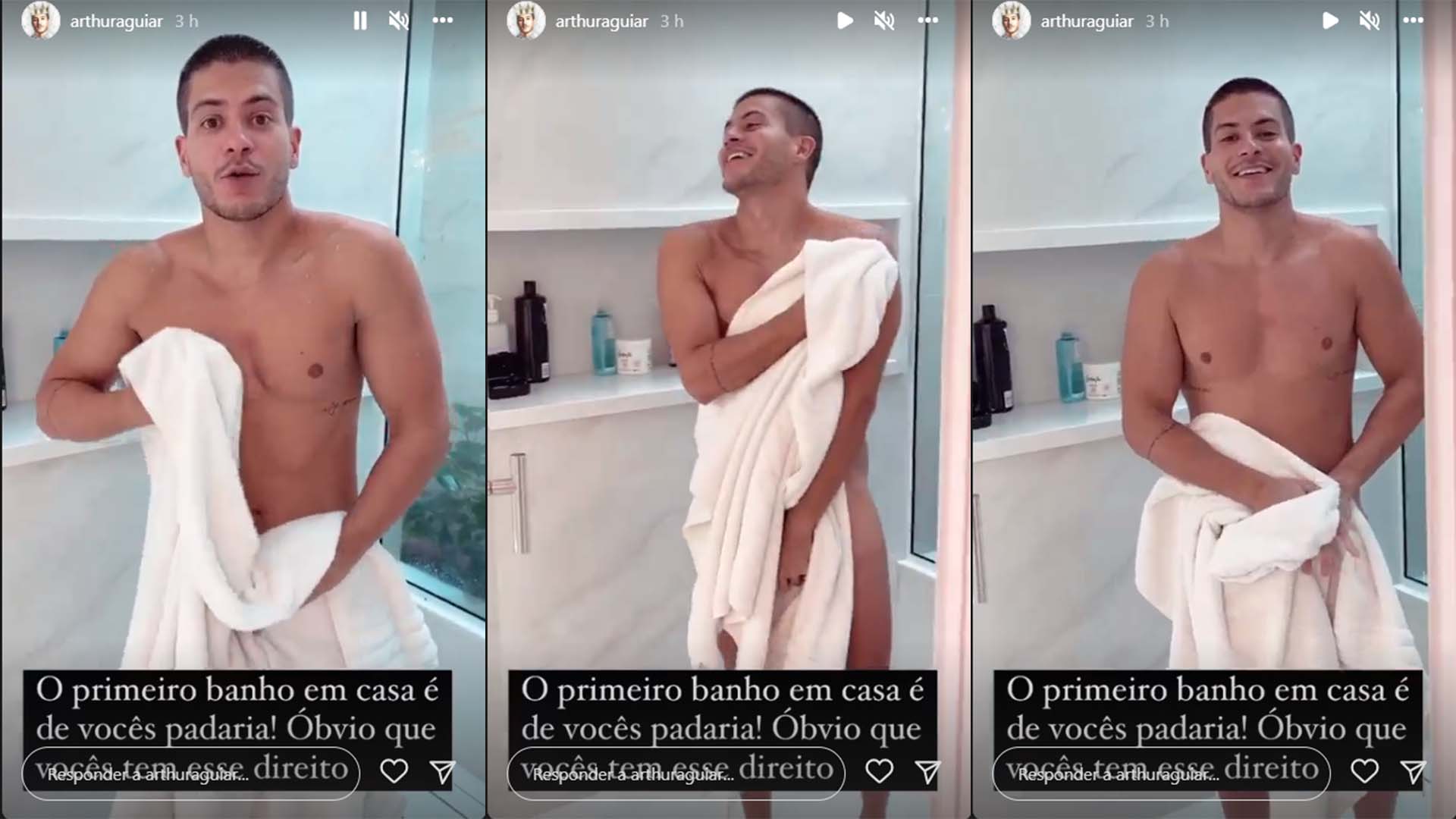 Arthur Aguiar é flagrado na hora do banho - Crédito: Reprodução / Instagram