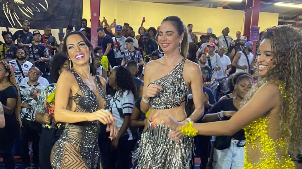 Carla Prata, Luciana Gimenez e Veronica Bolani no ensaio da Vai-Vai - Crédito: Comunicação Vai-Vai