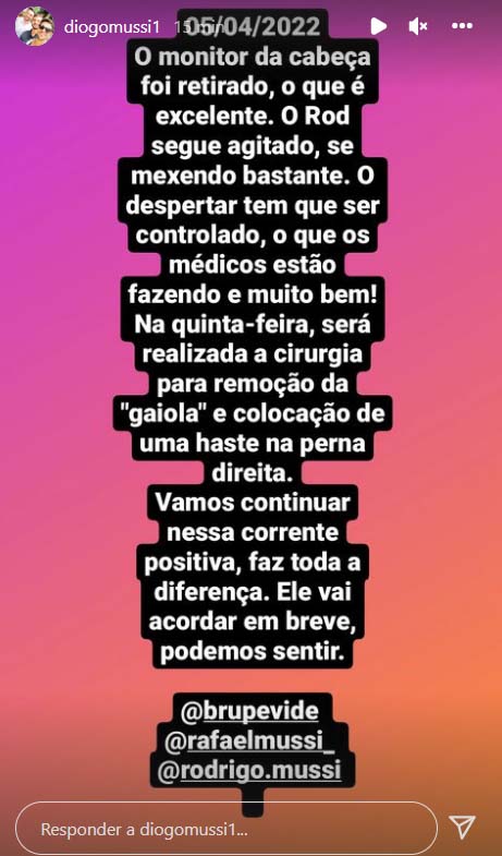 Diogo Mussi fala sobre a saúde de Rodrigo Mussi - Crédito: Reprodução / Instagram