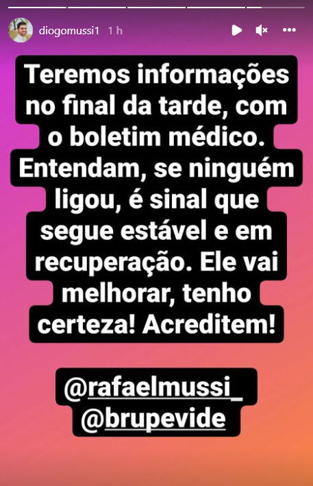 Diogo Mussi passa informações sobre Rodrigo Mussi - Crédito: Reprodução / Instagram