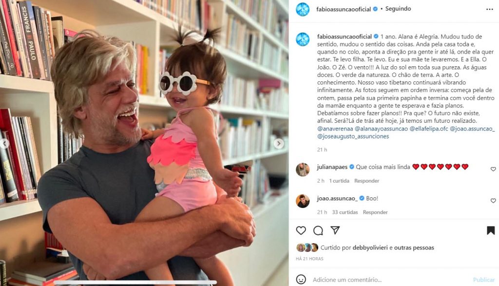 Fábio Assunção faz homenagem para a filha caçula, Alana - Crédito: Reprodução / Instagram
