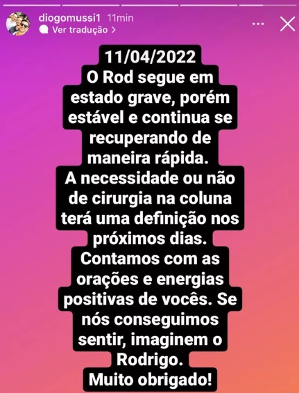 Irmão de Rodrigo Mussi fala sobre o estado de saúde do ex-BBB