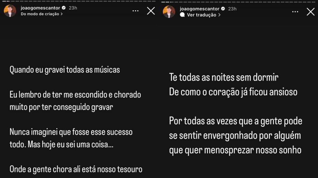 João Gomes faz reflexão sobre sua carreira (Reprodução/Instagram)