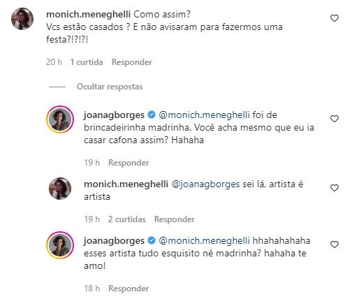 Joana Borges fala do casamento. Reprodução/Instagram