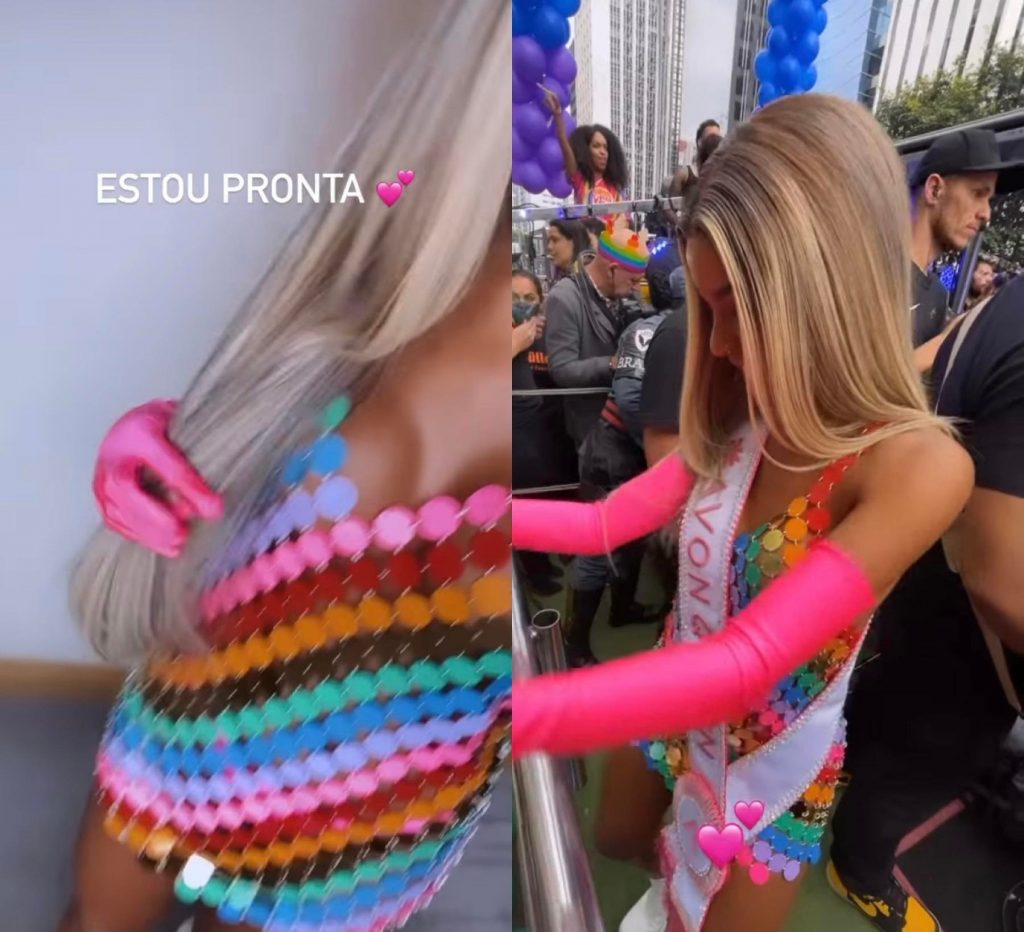 Brunna Gonçalves usa look curtinho e decotado na Parada do Orgulho LGBT+