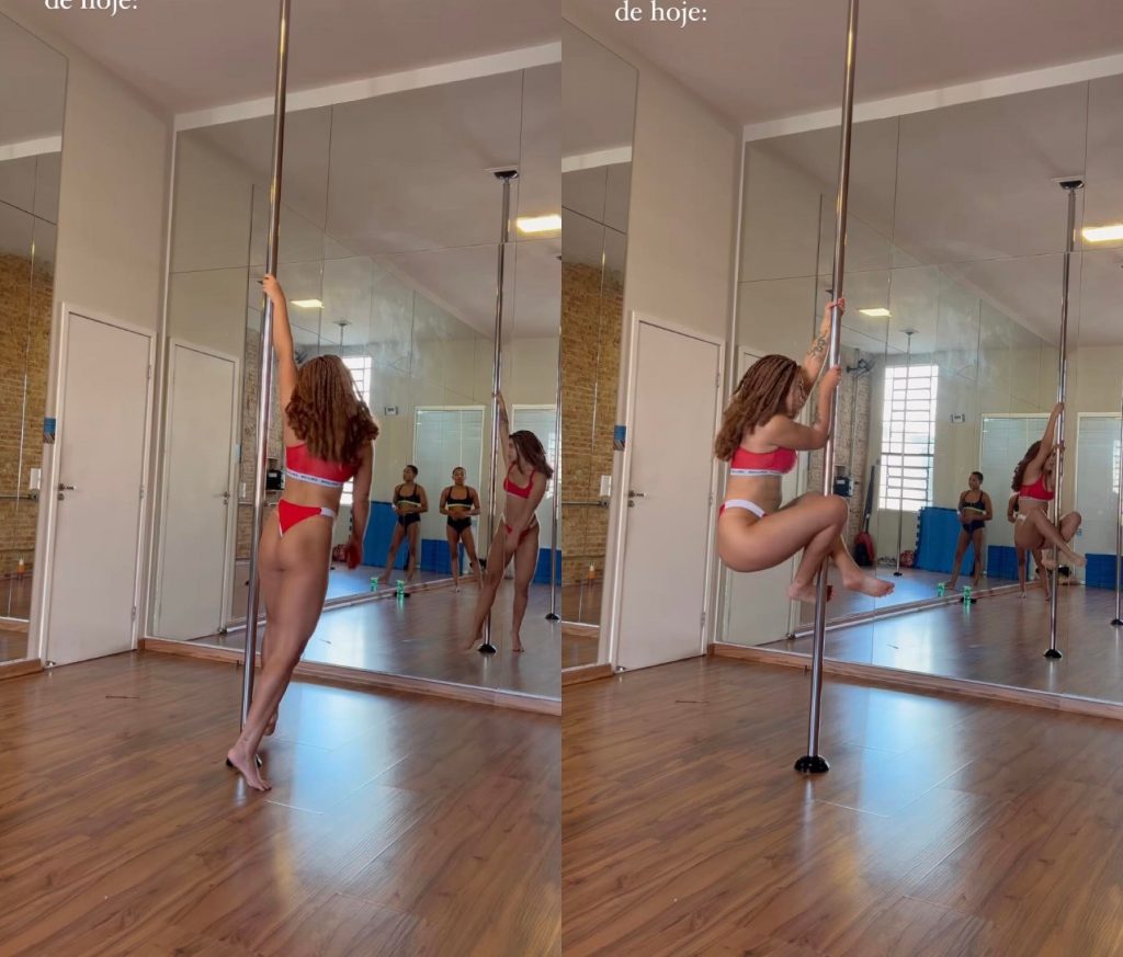 De lingerie, ex-BBB Maria sensualiza no pole dance