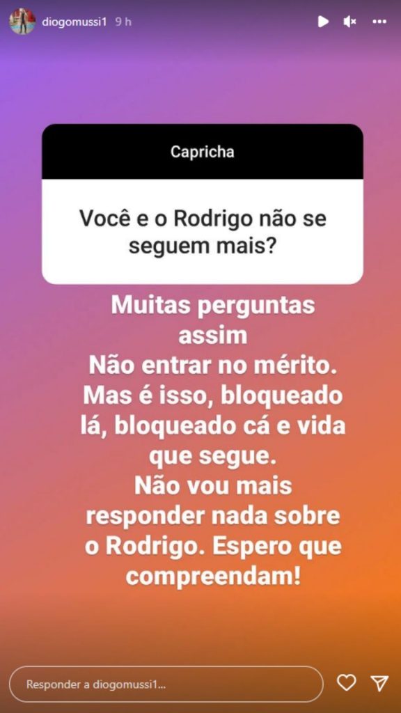 Story do irmão de Rodrigo Mussi. Reprodução/Instagram