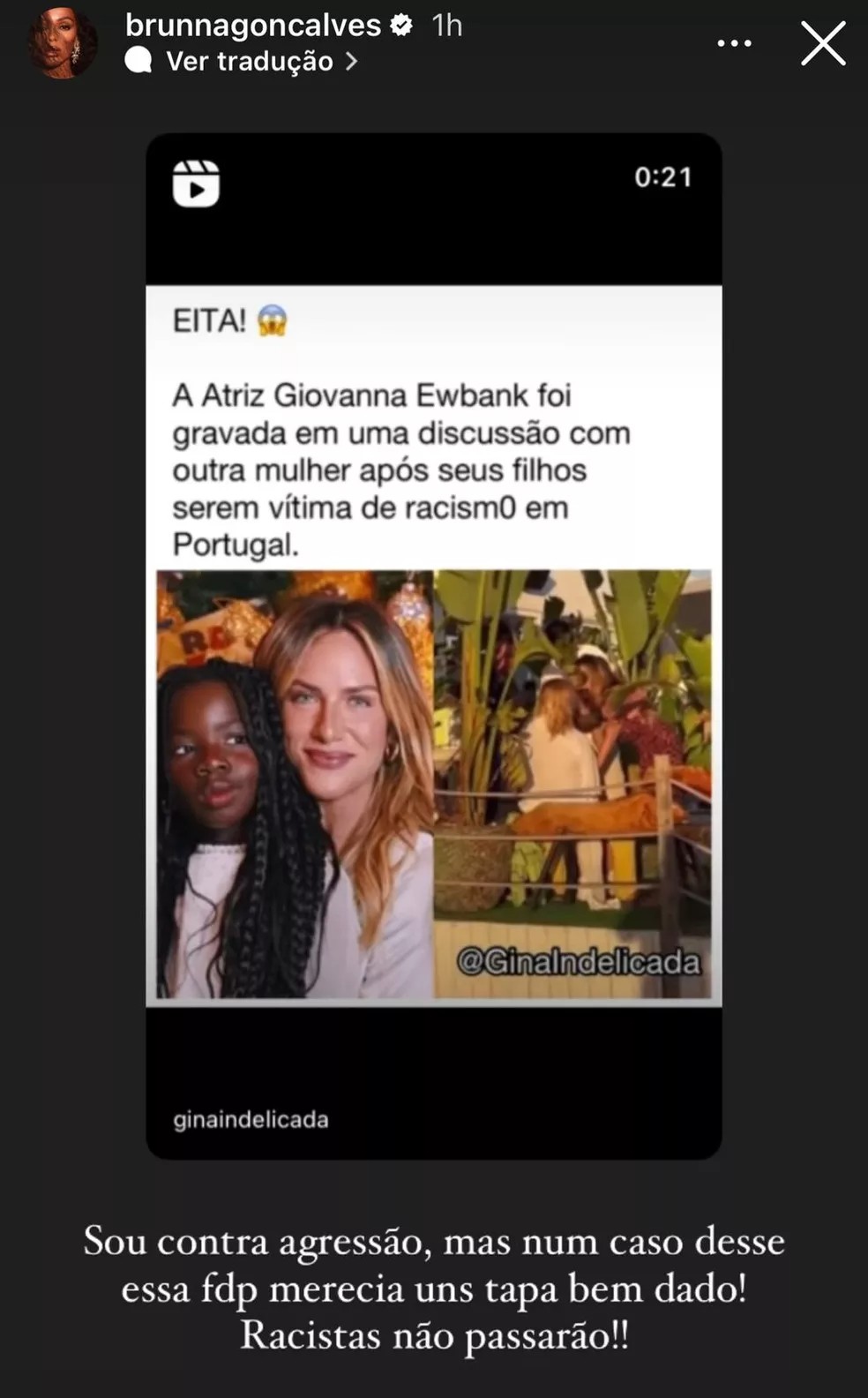 Ex-BBB Brunna Gonçalves presta apoio a Giovanna Ewbank (Reprodução/Instagram)