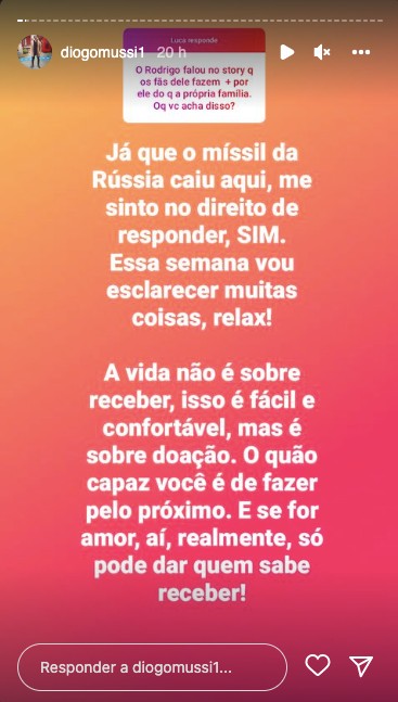 Diogo Mussi responde pergunta sobre briga com o irmão, Rodrigo Mussi (Reprodução/Instagram)