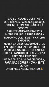 Assessoria de Gustavo Corasini publica comunicado sobre acidente do ator mirim (Reprodução/Instagram)